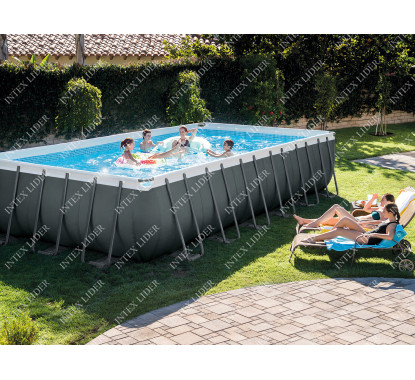 26368 Каркасный бассейн прямоугольный Rectangular Ultra Frame 7,32х3,66х1,32м Intex+песч.фильтр+хлоргенератор 7900 л/ч
