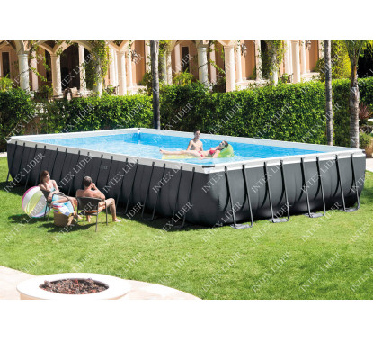 26378 Каркасный бассейн прямоугольный INTEX Rectangular Ultra Frame 9,75х4,88х1,32, фильтр-насос песч. 10000 л/ч+хлоргенератор